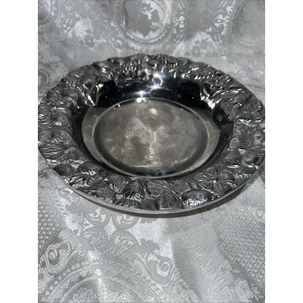Pewter Embossed Grape /strawberry Serving Plate 11 1/2 “